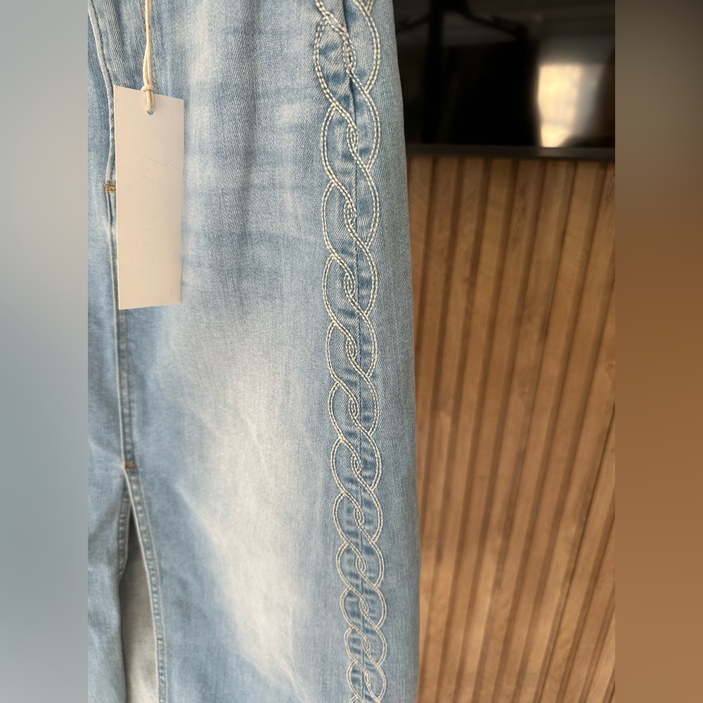 DRIFTWOOD Embroidered Denim Midi Skirt - Picture 2 of 3